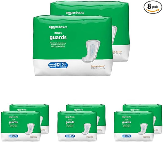 Amazon Basics Men's Incontinence Guards, Maximum Absorbency, 416 Count, (8 Packs of 52)