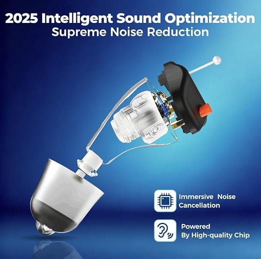 LINNER Saturn 2025 OTC Hearing Aids for Senior & Adult, Rechargeable Amplifiers with Comfort Design, Noise Cancellation for Aid & Assist Hearing, Discreet & Nearly Invisible In-Ear Device (Black)
