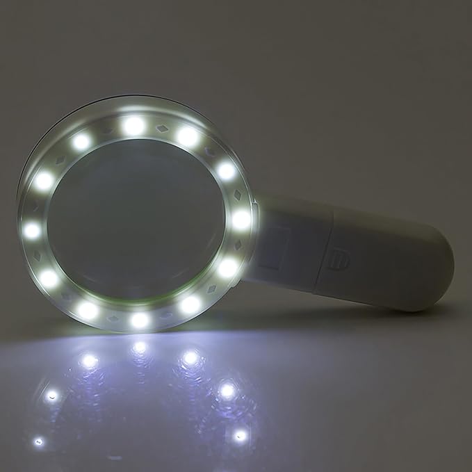Magnifying Glass with 12 LED Lights, Double Glass Lens Handheld Illuminated Magnifier Reading Magnifying Glass with for Macular Degeneration Seniors Reading Inspection Coins Jewelry