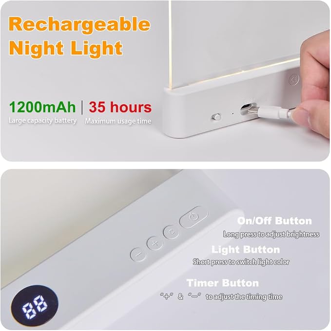 Book Light, Rechargeable Clear LED Flat Reading Light with 3 Colors & Timer, Dimmable Panel Plate Lamp Book Full Page Light for Reading in Bed at Night, Funny Gifts for Readers Kids Women Men (Pink)