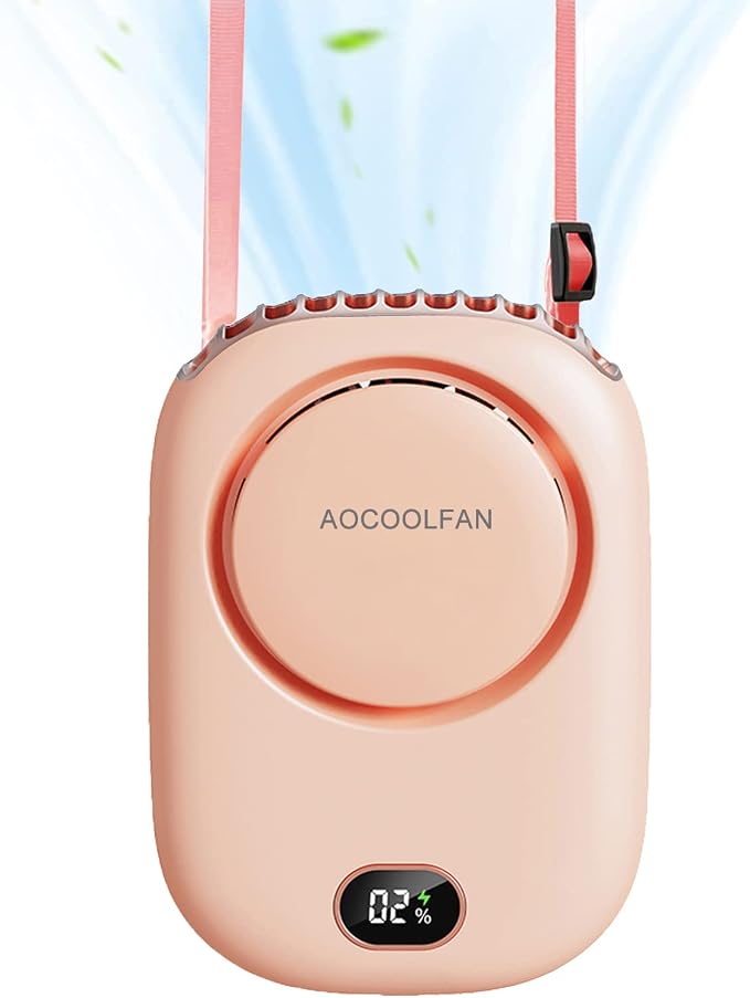 AOCOOLFAN Portable Neck Fan, Mini Small Personal Handheld Fan USB Rechargeable 3 Speed for Girls Boys Woman Eyelash Travel Home Office Outdoor (Pink)