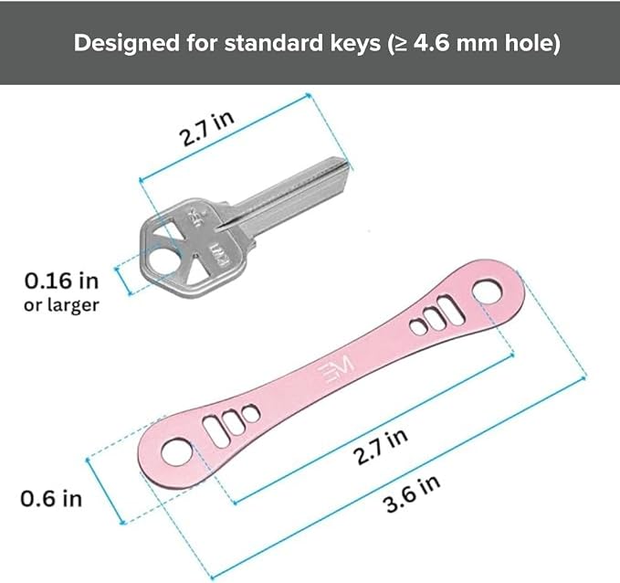 EM Compact Key Holder, Pocket Key Organizer, 14 Keys Key Bar | Fits 4.6 mm or larger keyholes only. Small hole keys like mailbox keys may not fit. Anti jingle, removable clip