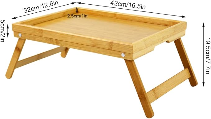 WKWKER Bamboo TV Bed Tray Table with Folding Legs Serving Trays Drawing Table Portable Laptop Desk Snack Table Breakfast Trays (Natural)