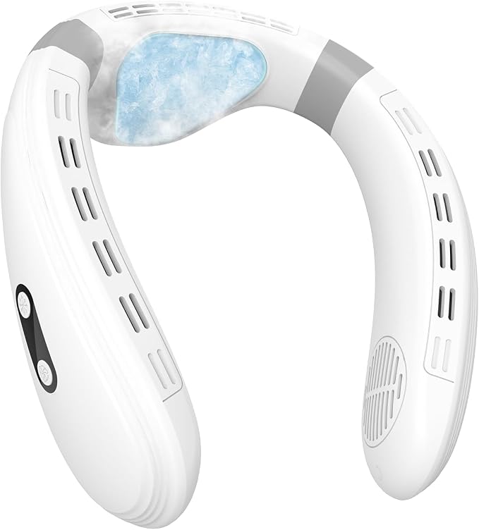 Neck Fan Back-Windy 6000mAh with Cooling Plate Bladeless Portable | Cold Compress Thermo-Electric Cooler Rechargeable Holiday Essentials for Women Men Outdoor Camping Gardening Walking(White)