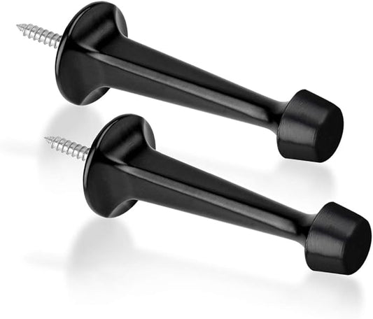 2 Pack Solid Rigid Door Stops - Heavy Duty Door Stoppers Wall Protector with Soft Rubber Tips, Black