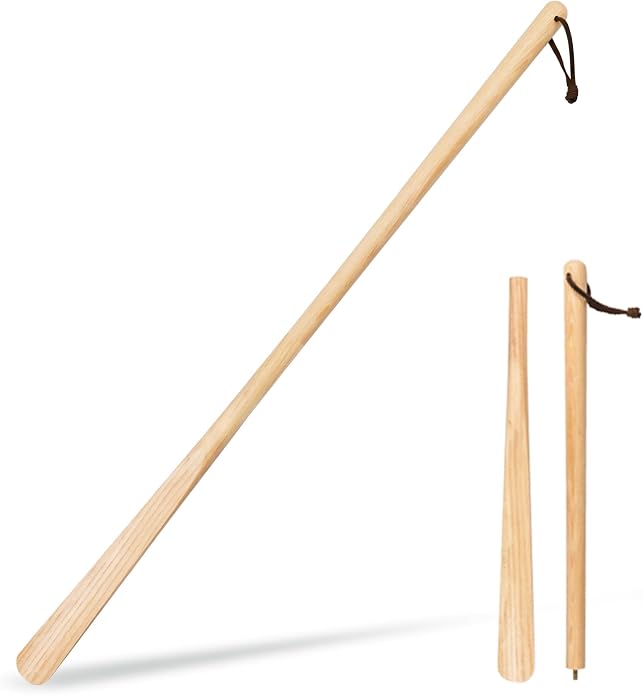 Wood Long Shoe Horn Long Handle for Seniors Women Men Wooden Shoehorn Travel for Boots, Detachable Design
