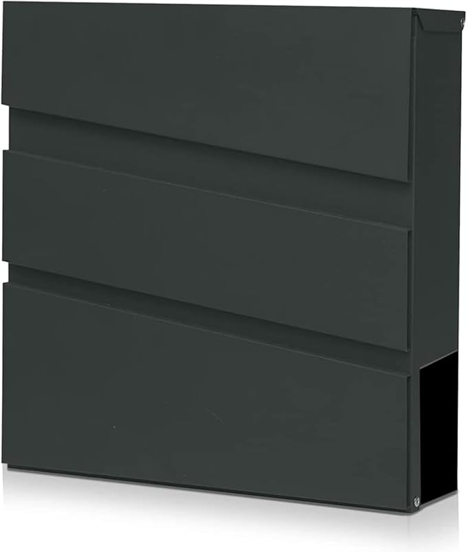 Wall-Mount Mailbox with Lock and Keys, Drop Box for House Outside, Locking Security, Rust-Proof Mail Box with Newspaper Compartment, 14.57 x 14.57 x 4.33 Inch, Dark Grey, MD021 X-Large
