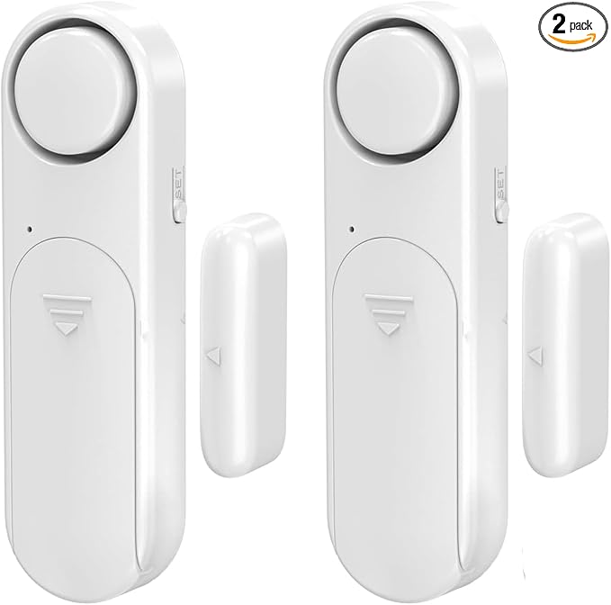 Window and Door Alarm When Opened (2 Pack) for Kids Safety/Home Security, Sliding Glass Front Door Opening Sensor Alarms for Dementia, 120dB Burglar Alert, Ideal for Business, Garage, Apartment, White