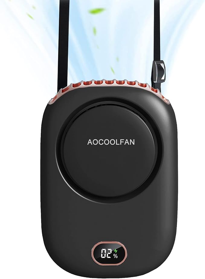 AOCOOLFAN Portable Neck Fan, Mini Small Personal Handheld Fan USB Rechargeable 3 Speed for Girls Boys Woman Eyelash Travel Home Office Outdoor (Black)
