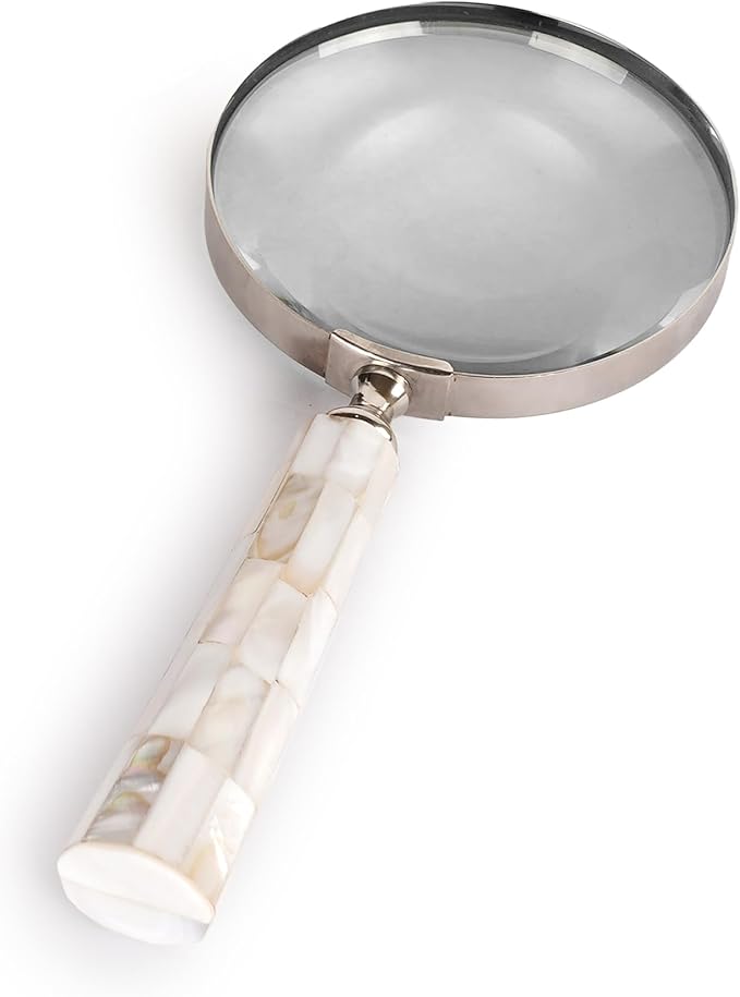Magnifying Glass with Mother of Pearl Handle, Handheld 10x Magnifying Glass Lens, Antique Magnifier, Reading, Inspection, Coin & Stamp, Astrologer, Low Sight Elderly, Collectible Décor Gift 4" Lens