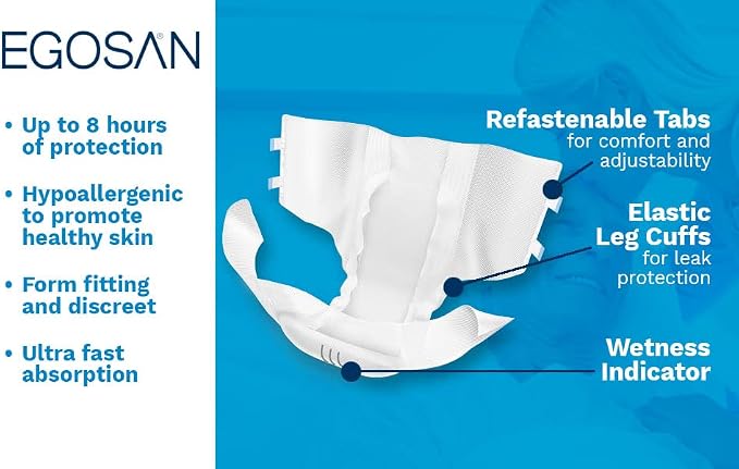 Egosan Maxi Incontinence Disposable Adult Diaper Brief Maximum Absorbency and Adjustable Tabs for Men and Women (Small, 30-Count)