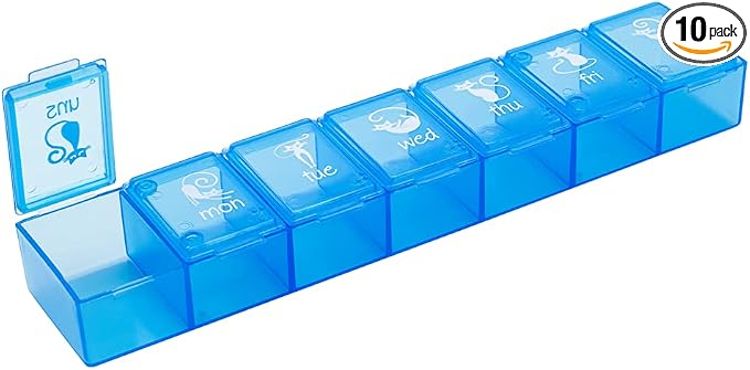 EZY DOSE Pets Weekly (7-Day) Pill Organizer, Vitamin and Medicine Box for Cats, X-Large Compartments, Convenient for Treats and Easy to Use, Blue Lids