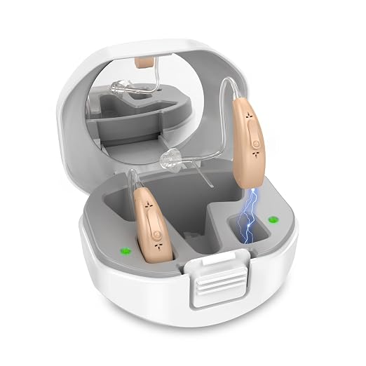Rechargeable Hearing Aids for Seniors with Noise Reduction, BTE Hearing Aids for People with Mild Moderate Severe Hearing Loss, Dual Microphones, Comfortable Fit - Beige