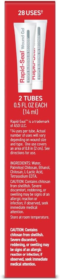 Rapid-Seal Wound Gel (2 Tubes) | Stops Bleeding in Seconds | Ideal for Cuts, Scrapes and Razor Nicks for Emergency First Aid Supplies