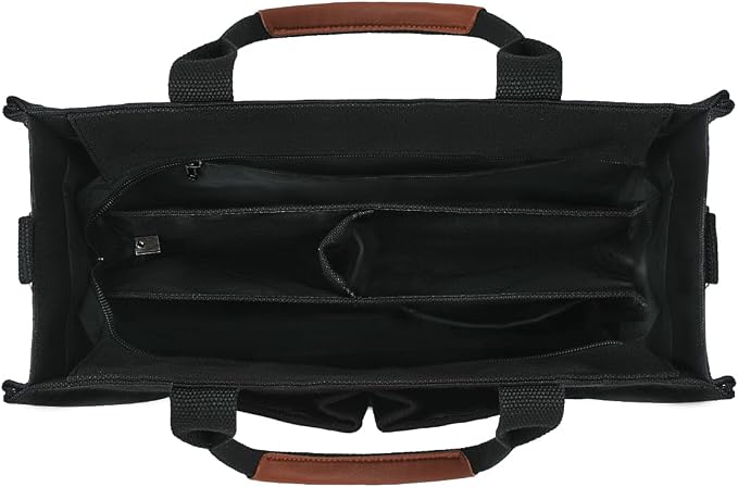 FIORETTO Canvas Tote Bag for Women with Zipper Closure & Individual Compartments for Work College for Teacher & Nurse
