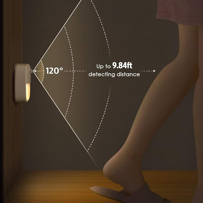 AMIR Upgraded Motion Sensor Stair Light Indoor (Warm White - Pack of 6) | Battery Operated, Cordless Stick-On LED Night Light for Closet, Hallway, Bathroom, Kitchen, Cabinet, Energy Efficient