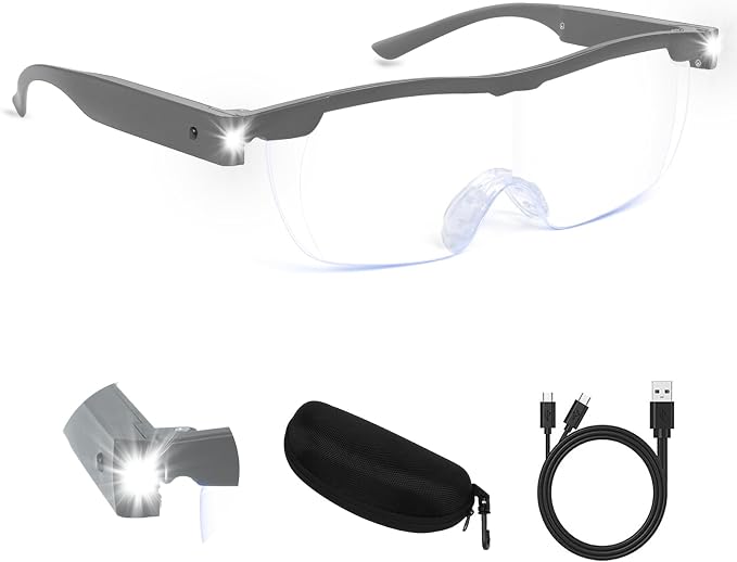 Magnifying Glasses with Light, 200% Magnification, USB Rechargeable | Lighted Magnifying Glass with Anti Blue Light, Hands Free, Head Magnifier Eyeglasses for Close Work, Hobbies, Reading, Craft