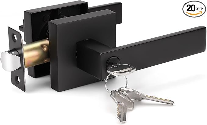 KNOBWELL Matte Black Door Handles 20 Pack, Door Levers with Lock and Key, Front Door Lockset Outside Lever Door Handles for Right/Left Use(Same Key)