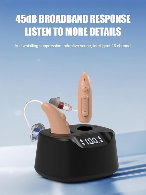 B501 Professional Hearing Aids for Severe Hearing Loss Seniors- 45dB Gain & 16-Channel Precision, Anti-Whistling Tech, 50H Battery with Charging Case, Self-Fitting Discreet Design