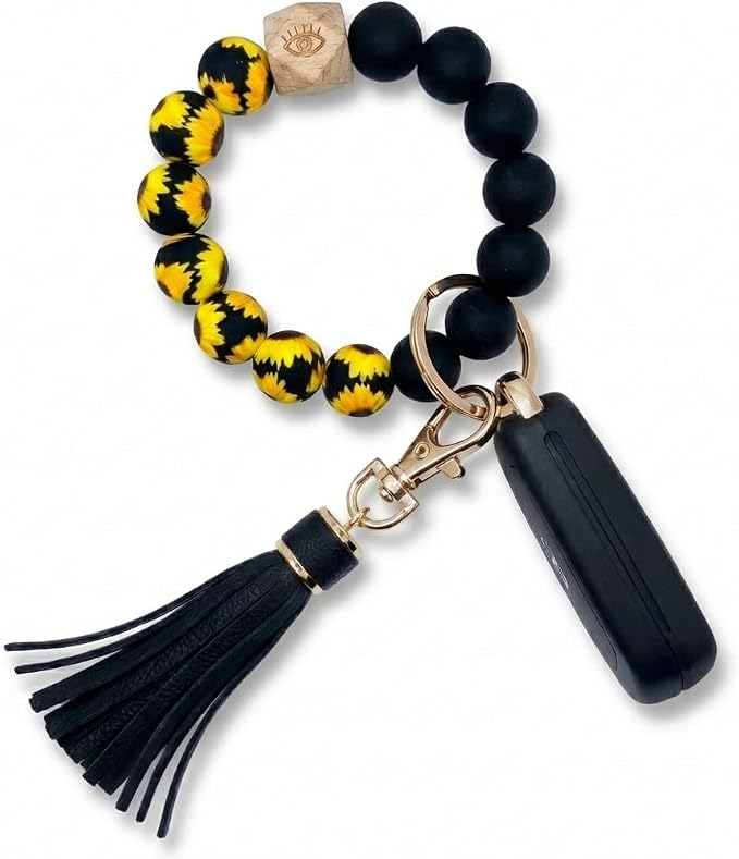 BIHRTC Key Ring Bracelet Car Keychain Holder Wristlet Silicone Women Beaded Bangle Chains