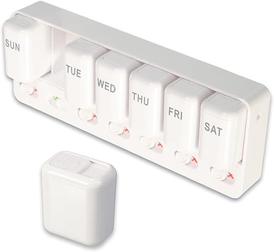Weekly Pill Organizer with Taken/Untaken Tracker, 7 Day Daily Pill Box for Vitamins Medication Supplements, Large Compartments, Easy Open Leak-Proof Portable Travel Pill Container, BPA Free,White