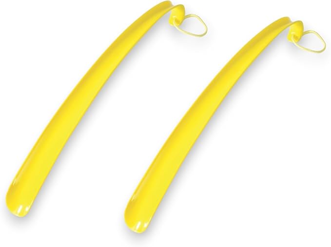 Essential Medical Supply Deluxe Pack of 2 of 18in Plastic Shoehorns with Ergonomic Handle for Easy Shoe Putting On - Ideal for Adults, Seniors, The Elderly and Anyone Who Needs Assistance