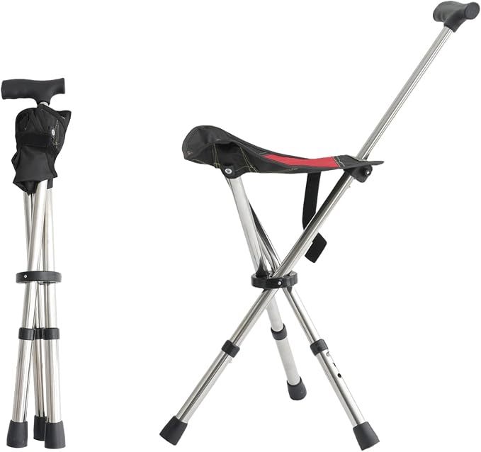 King Mills Lightweight Portable Stools for Adults Heavy Duty, Adjustable Walking Chair for Adults, Anti-Slip Cane Seat Walking Stick Folding Seat 250 Lbs Above Ideal for Camping & Hiking