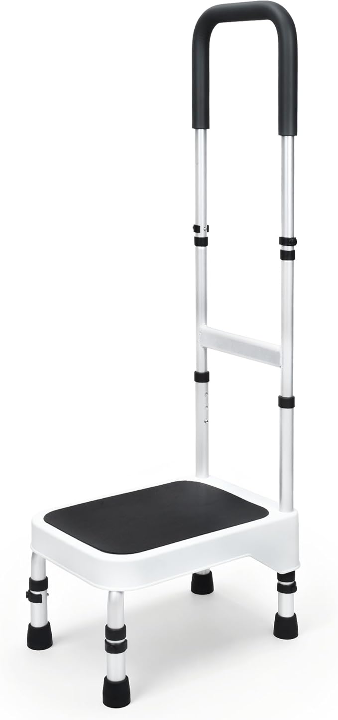 Step Stool with Handle for Elderly - Portable Step Stools for Adults - Step Stool for Bed - Stepping Stool with Adjustable Handle and Legs Supports up to 275 LBS, HDB-503A