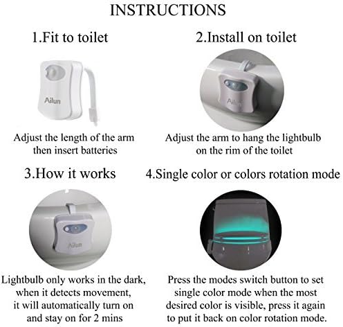 Ailun Toilet Night Light Motion Sensor LED 8 Colors Changing, 2 Pack | Motion Sensor Activated, Toilet Bowl Illuminate, Battery Not Included, Perfect with Water Faucet Light
