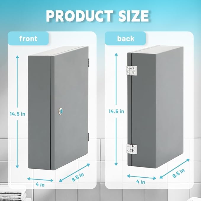Yeeoy Locking Medicine Cabinet, Wall Mount Narcotics Cabinet with Lock & Double Door, Secure Steel Drug Cabinet Medicine Lock Box for Home School use, Grey