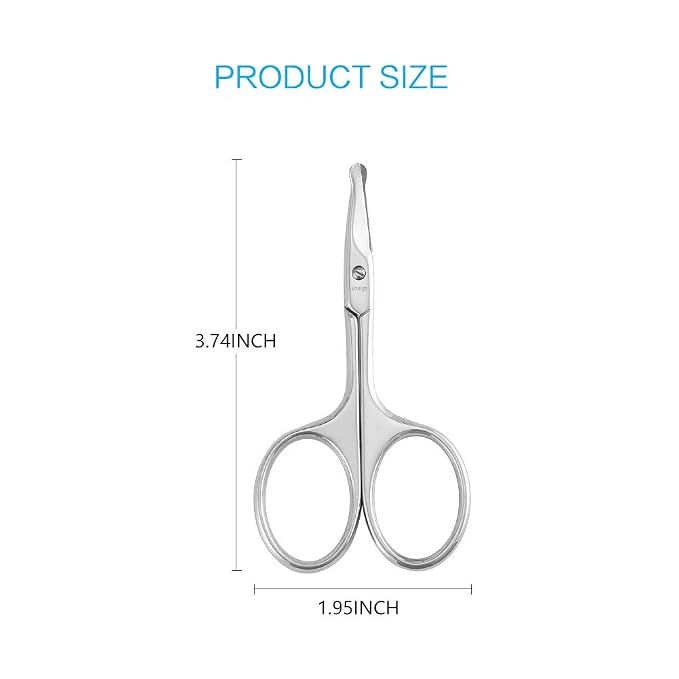 LIVINGO 3.75" Rounded Curved Nose Hair Scissors, Premium Stainless Steel Safety Small Blades Use for Manicure Cuticle Trimming Facial Hair, Eyebrow, Dry Skin (Pack of 2)