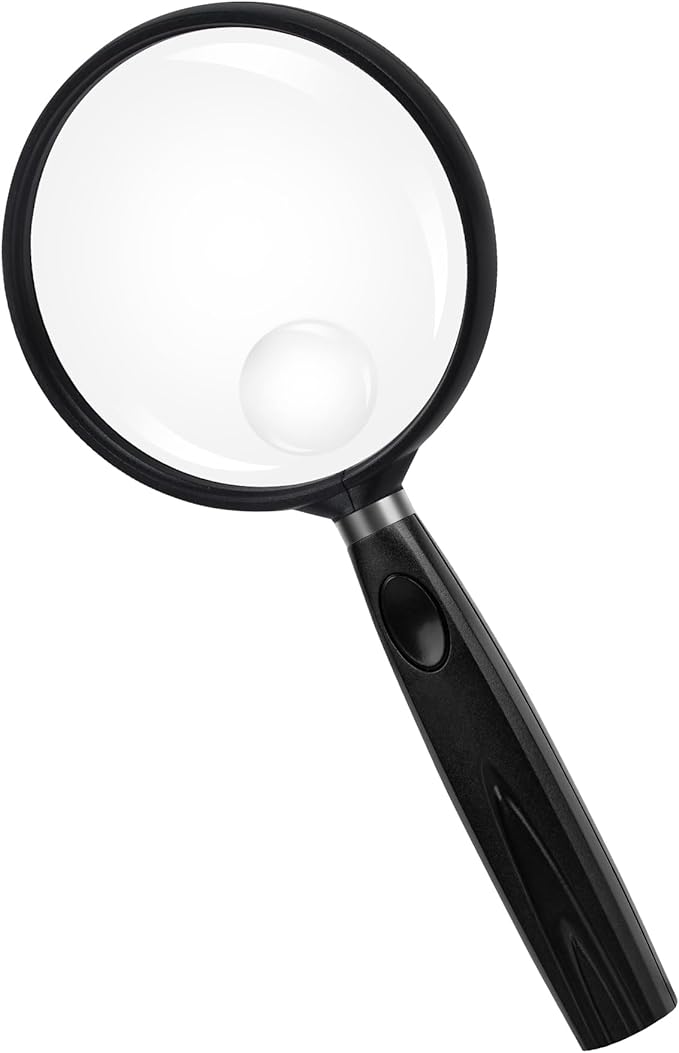 Feosky Handheld Reading Magnifier, 10X Magnifier, 75mm Shatterproof Lens, Non-Slip Handle for Adults Close Work, Seniors Reading and Nature Exploration, Hobby Observation (Black)