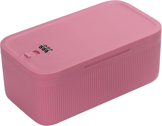 Small Lock Box for Medicine Safe, Lockable Storage Box with Combination Code, Ideal for Food & Fridge Items, First Aid Kit Organizer, Phone Jail, Perfect for Home, Office, Dorm, Travel, Gift (Pink)