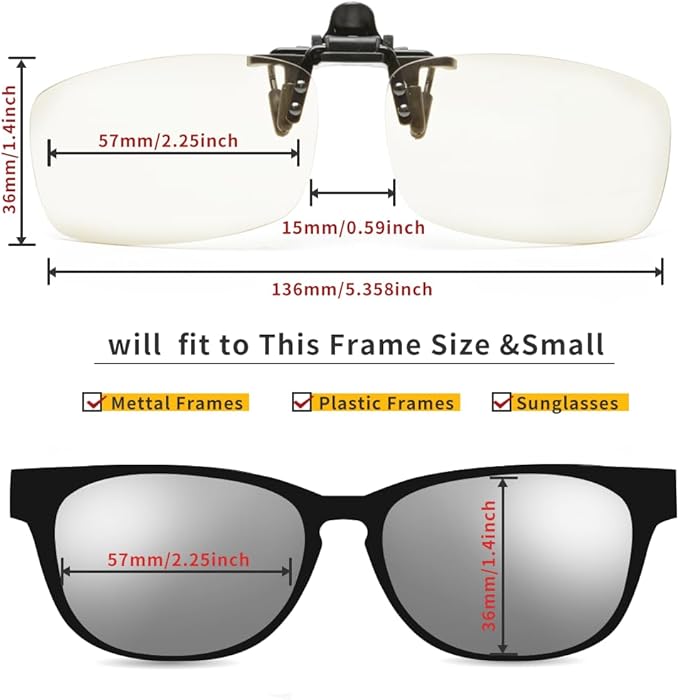 Reading Glasses Clip-On Magnifiers for Eyeglasses, Blue Light Blocking Flip Up Readers for Women and Men