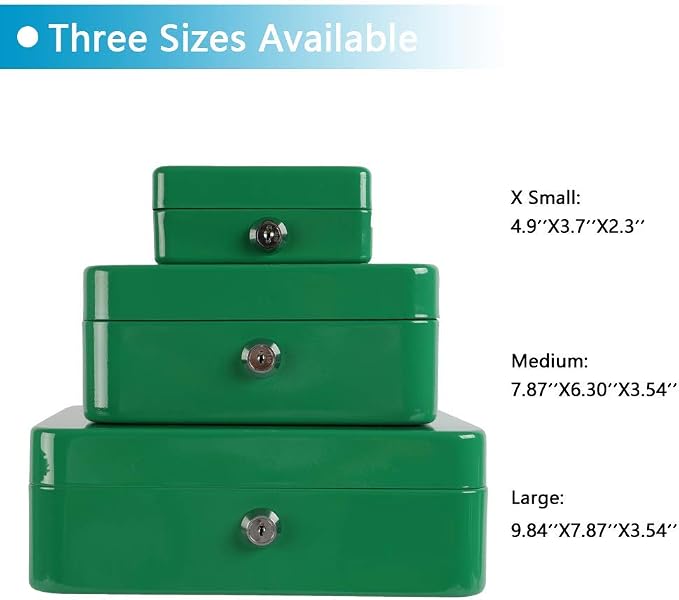 xydled Cash Box with Money Tray,Locking Cash Box with Combination Lock,Money Box with Removable Coin Tray,Medium,9.84 inchx 7.87 inchx 3.54 inch,Green