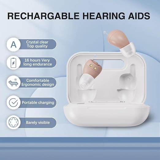 Hearing Aids for Seniors All-New Upgraded Dual-Layer Earpieces Pro 2.0, Rechargeable with Noise Cancelling, Rechargeable Portable Charging Case Hearing Aids, Volume Adjustment All-Day Comfort Crystal Clear Sound