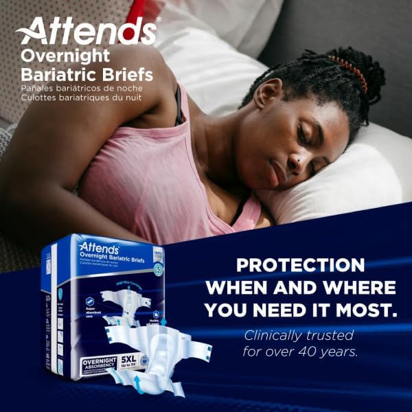 Attends Bariatric Incontinence Disposable Briefs, 5X-Large, Up to 115" Waist with Tab Closures, Ultimate Absorbency, Dry-Lock Containment Core and ConfidenceCuff Leakage Protection, 5XL 32ct Case
