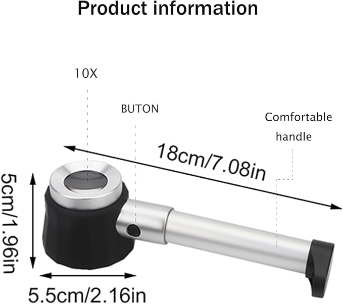 Rongon Jewelers Loupe Magnifiers 10X Magnifying Glass with Light Magnifying Lens with Light Scale and Measure Scale for Jewelry, Seniors Read, Map, Stamps, Macular Degeneration, Inspection