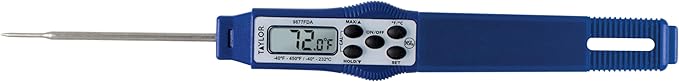Taylor 9877FDA Compact Waterproof Digital Food Thermometer, 2.81 Inch Stem Length with FDA-Recommended 1.5mm Probe, NSF Certified, Blue