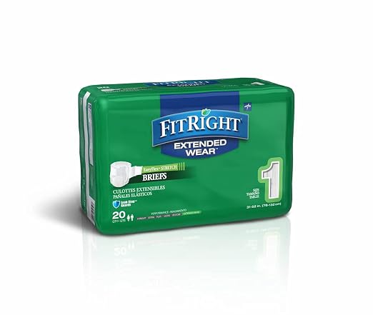 FitRight Overnight Stretch Adult Incontinence Briefs, Super Absorbent, Size 1, 31" to 52", 80 Count