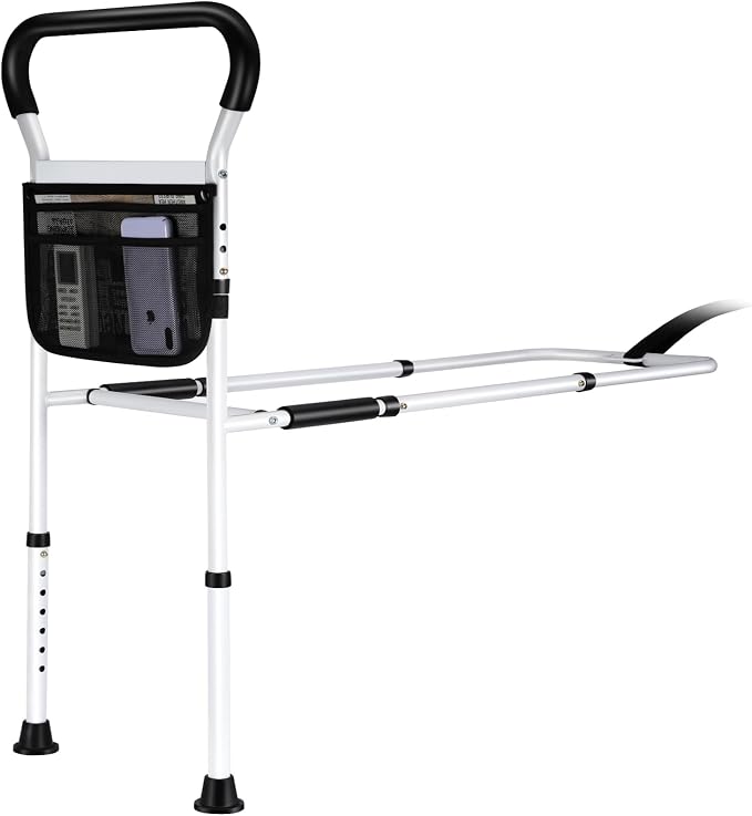 Bed Rails for Elderly Adults Safety - Adjustable Bed Assist Rail with Support Legs, Non-Slip Ergonomic Handle Bar Bed Guard Rails with Storage Bag - Fit King Queen Full Twin Beds