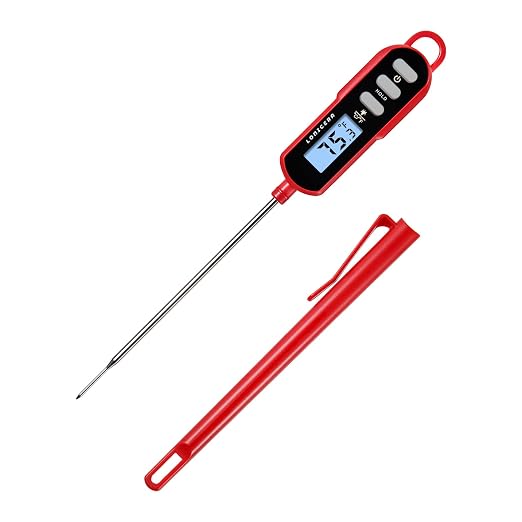 LONICERA Digital Cooking Thermometer for Bread, 5-Inch Probe, Red | 2–3 second instant read, IPX6 waterproof, backlit display, ±2°F accuracy, for bread, dough, liquids, water and meat