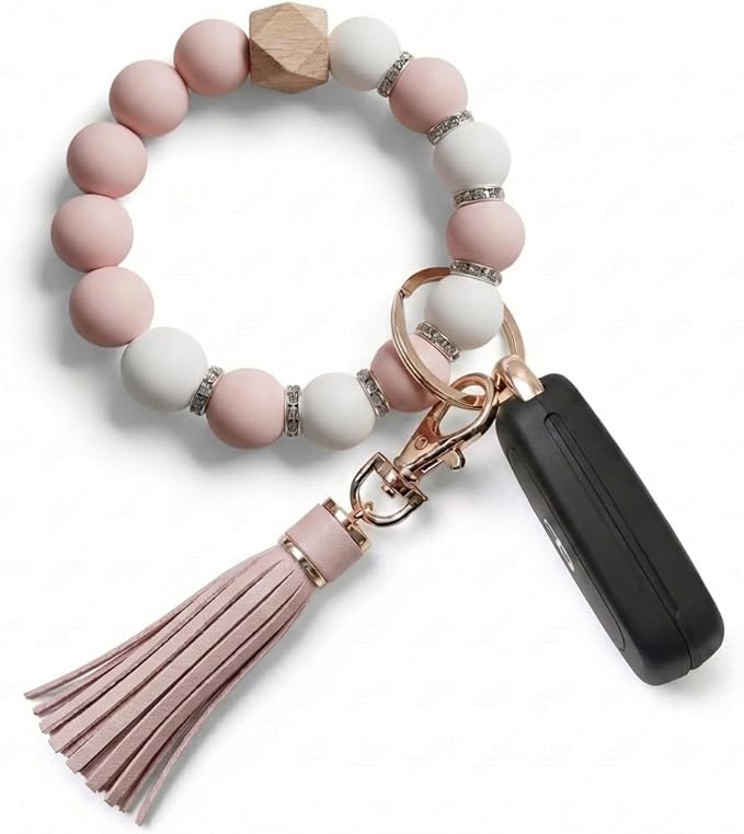 BIHRTC Key Ring Bracelet Car Keychain Holder Wristlet Silicone Women Beaded Bangle Chains
