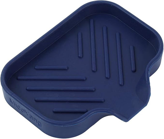 Silicone Bathroom Soap Dishes with Drain Spout-Kitchen Sink Organizer,Sponge Holder,Dish Soap Tray,Perfect for Dispenser,Scrubber,Bottle,Cup on Sink or Counter-Navy Blue 4.9"×3.2"