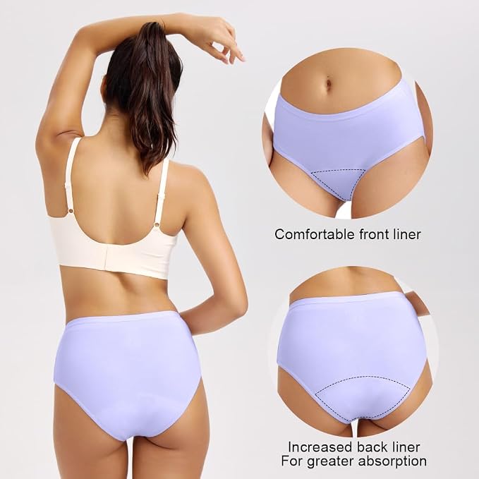 Battewa Incontinence Underwear for Women Absorbent 40ml Multicolor 2XL | mid-waist panties,reusable,bladder leak protective briefs,pee proof,waterproof,40ml absorbent for Light to moderate leaks