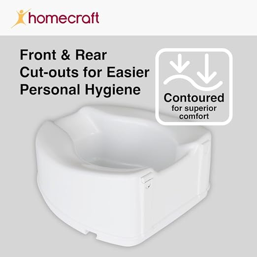 Homecraft Savanah Raised Toilet Seat 6" without Lid, Elongated & Elevated Lock Seat Support for Elderly, Handicapped and Disabled Users, White Colour | High elevated toilet seat locks onto standard toilets; portable commode seat riser for seniors and e...