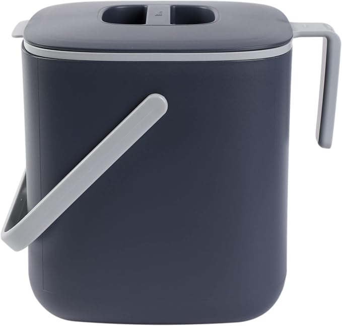 Blue Ginkgo Kitchen Compost Bin, 2.6L Countertop Compost Bin, Dark Grey | Odor-Tight. Filter-Free. Dishwasher Safe.