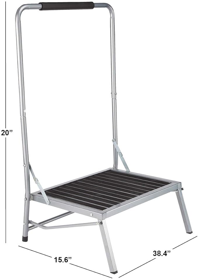 LivingSURE Extra Wide Folding Step Stool with Foam-Grip Handle – Non-Slip Surface, Lightweight Steel Frame, Adds 8" Height – Compact Safety Step for Kitchen, Bathroom, Bedroom & Indoor Use
