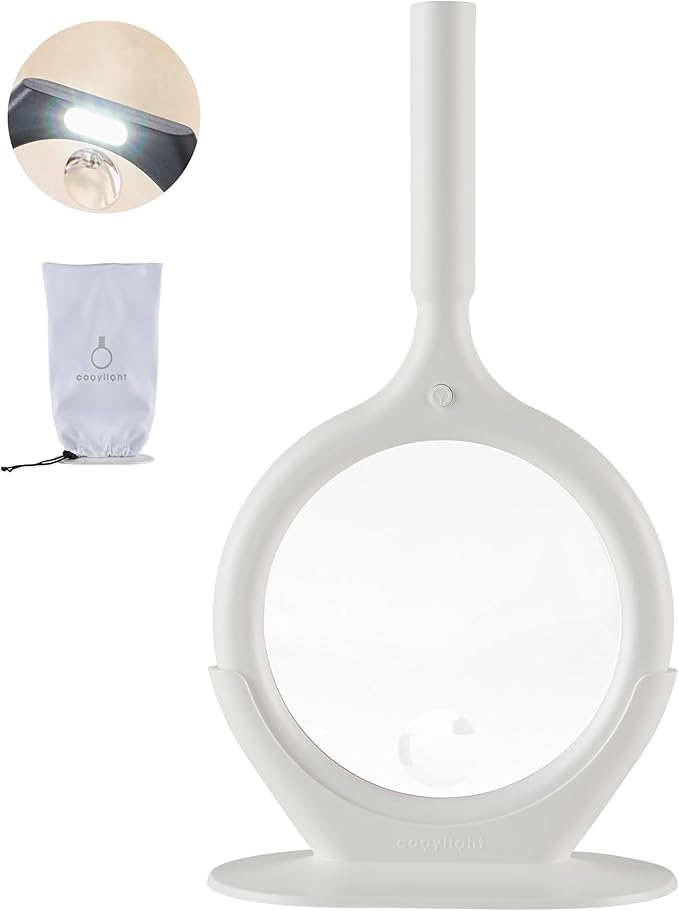 White Magnifying Glass with Light, 2.5X, 4X Handheld Large Magnifying Glass 3-LED, Support, Storage Pouch, Illuminated Lighted Magnifier for Seniors Reading, Observation, Research