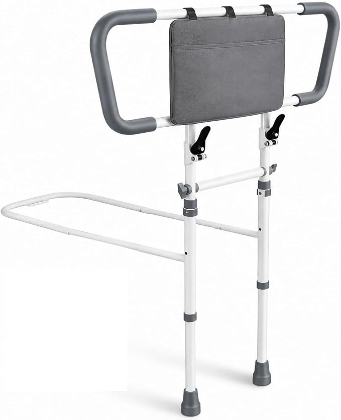 Bed Rails for Elderly Adults, ASTM Compliant Foldable Bed Assist Rail | 350 lb support, motion sensor light, storage bag, adjustable height, fits Twin, Full, Queen and King beds
